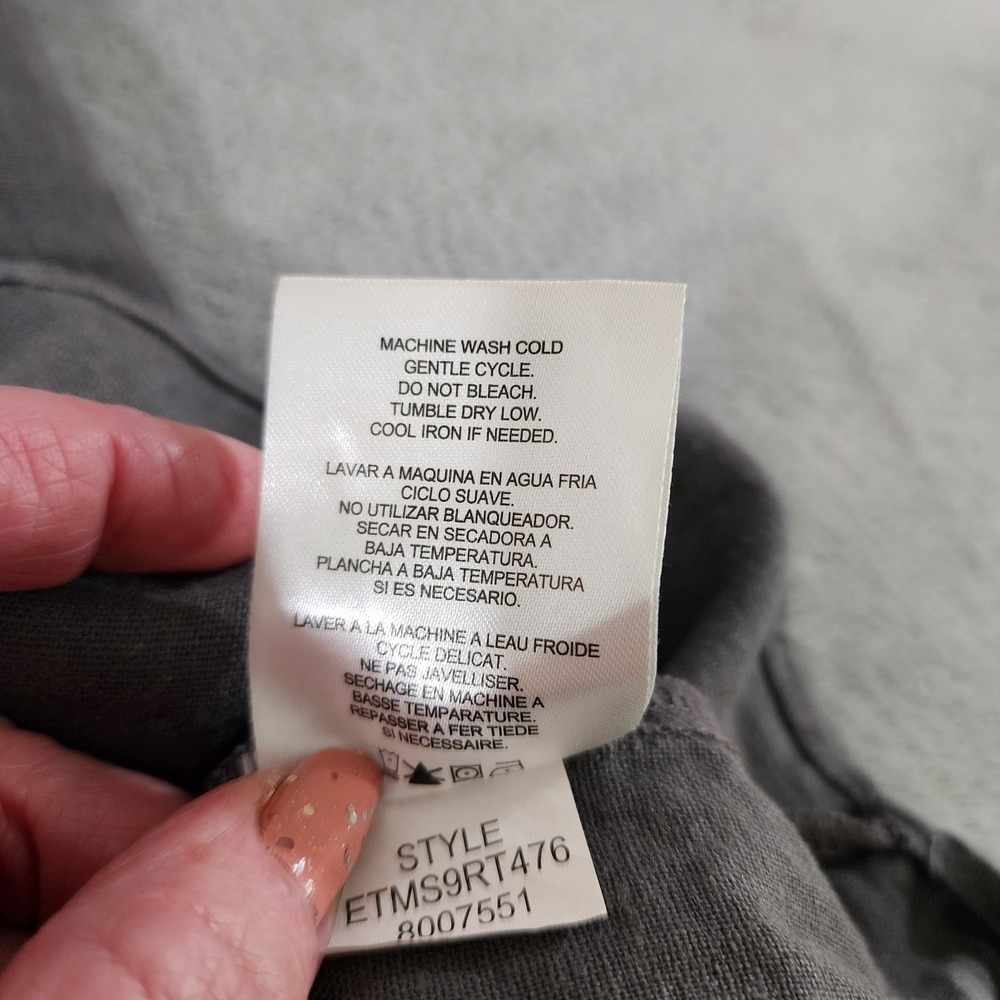 Ellen Tracy Gray 55% Linen‎ Zipper Detail Rolled Tab Popover Top Blouse Large - Picture 5 of 8